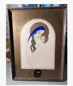 Korting Antieke lijst geschilderde Maria Jezus bijzonder, Antiek en Kunst, Curiosa en Brocante, Ophalen of Verzenden