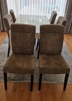 6 bruine stoffen eettafel stoelen, Huis en Inrichting, Stoelen, Ophalen, Gebruikt, Bruin, Stof