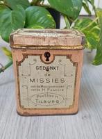 oud Missiebusje bedenkblikje spaarpot, Ophalen of Verzenden, Gebruikt, Metaal of Blik, Overige thema's