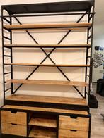 Prachtige industriële boekenkast van mangohout met ladder, Huis en Inrichting, Kasten | Boekenkasten, Met plank(en), 200 cm of meer