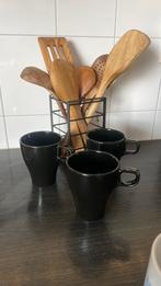 Set van 3 zwarte porseleinen koffiemokken, Ophalen of Verzenden, Zo goed als nieuw, Overige stijlen, Kop(pen) en/of Schotel(s)