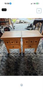 Twee teakhouten nachtkastjes met lades, Ophalen, Gebruikt, 55 tot 70 cm, 45 tot 65 cm