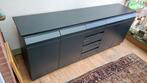Breed mat zwart dressoir met 4 lades en 2 vakken met plank, Huis en Inrichting, Kasten | Dressoirs, Ophalen, Gebruikt, 200 cm of meer