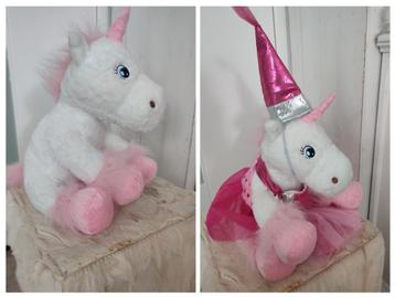 Roze Unicorn pluche knuffel met prinses outfit (zgan) beschikbaar voor biedingen