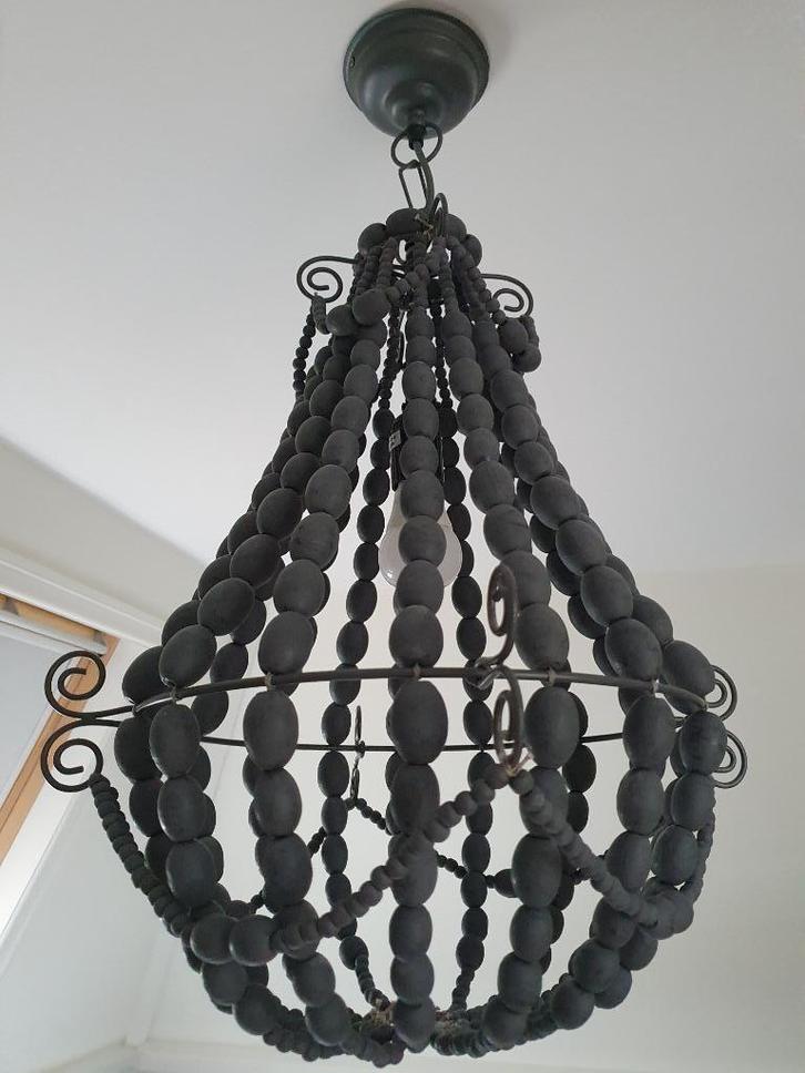 Prachtige Kralen Hanglamp - Antraciet (Diameter 45 cm), Huis en Inrichting, Lampen | Hanglampen, Zo goed als nieuw, 75 cm of meer