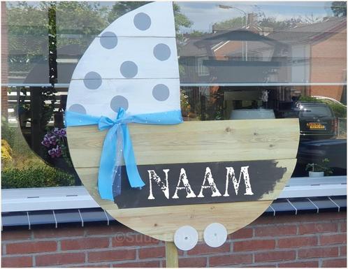 💙Geboortebord Kinderwagen met Blauwe Strik. Groot Model💙, Kinderen en Baby's, Kraamcadeaus en Geboorteborden, Nieuw, Geboortebord