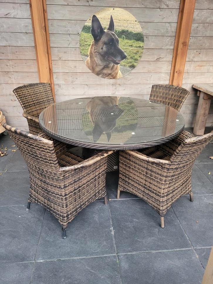Mooie Wicker Tuinset met Tafel en Stoelen, Tuin en Terras, Tuinsets en Loungesets, Gebruikt, Tuinset, Wicker, 4 zitplaatsen, Eettafel