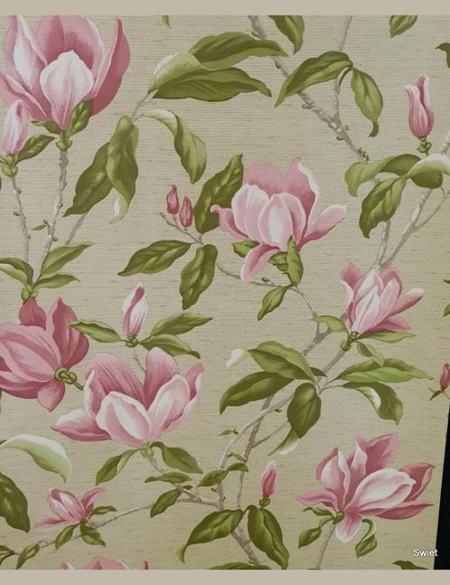 5592 magnolia bloemen roze jaren 70 floral behang swiet, Huis en Inrichting, Stoffering | Behang, Beige, Roze, Verzenden