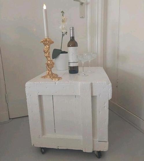 Kist Wiel Salontafel Tafel Bijzettafel Vintage Brocante, Huis en Inrichting, Tafels | Salontafels, Zo goed als nieuw, Minder dan 50 cm