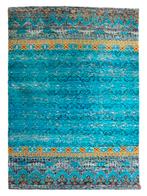 Handgeknoopt oosters tapijt viscose turquoise oker 243x338cm