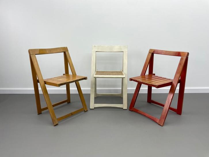 3 x Vintage Trieste Klapstoel, Aldo Jacober, Huis en Inrichting, Stoelen, Gebruikt, Vijf, Zes of meer stoelen, Rood, Ophalen