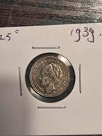 1939 Wilhelmina 25 Cent, Postzegels en Munten, Munten | Nederland, Zilver, 25 cent, Ophalen of Verzenden, Koningin Wilhelmina