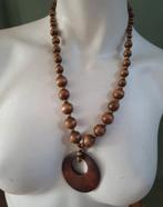 Vintage ketting van houten kralen, Ophalen of Verzenden, Zo goed als nieuw, Bruin, Overige materialen
