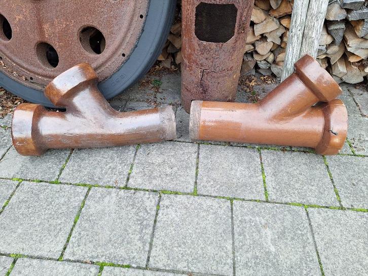 2 Gres buizen/rioolbuizen (Y-Stuk)., Doe-het-zelf en Verbouw, Buizen en Afvoer, Gebruikt, Overige typen, Overige materialen, Minder dan 2 meter