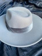 Elegante lichtgrijze fedora hoed brede rand fluwelen lint, Ophalen of Verzenden, Nieuw, One size fits all, Hoed