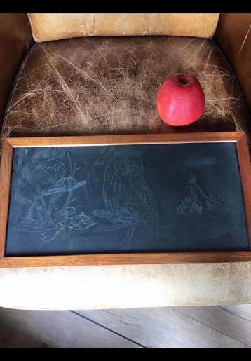 Dienblad houten lijst, handgreep koper. Uil, muis en fazant. beschikbaar voor biedingen