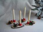 4 kleine houten kerstkandelaars met Gouda kaarsje vintage, Diversen, Kerst, Ophalen of Verzenden, Gebruikt