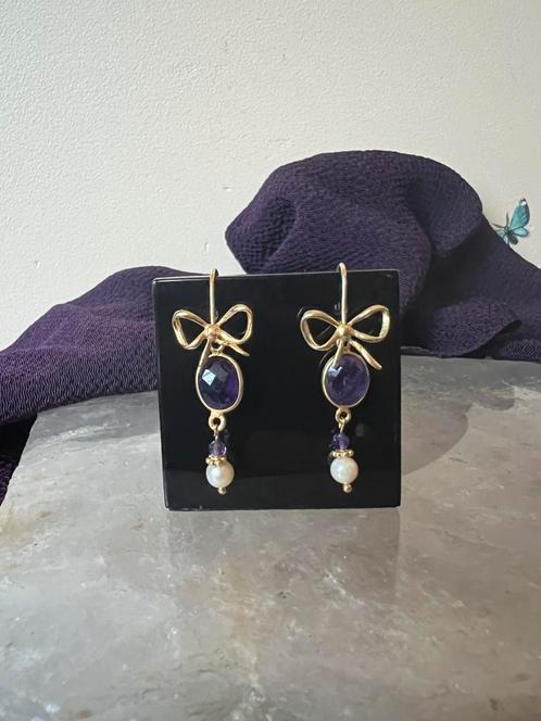 Akoya zoutwater parel amethist geluk intuïtie uniek magie, Sieraden, Tassen en Uiterlijk, Oorbellen, Nieuw, Hangers, Zilver, Paars