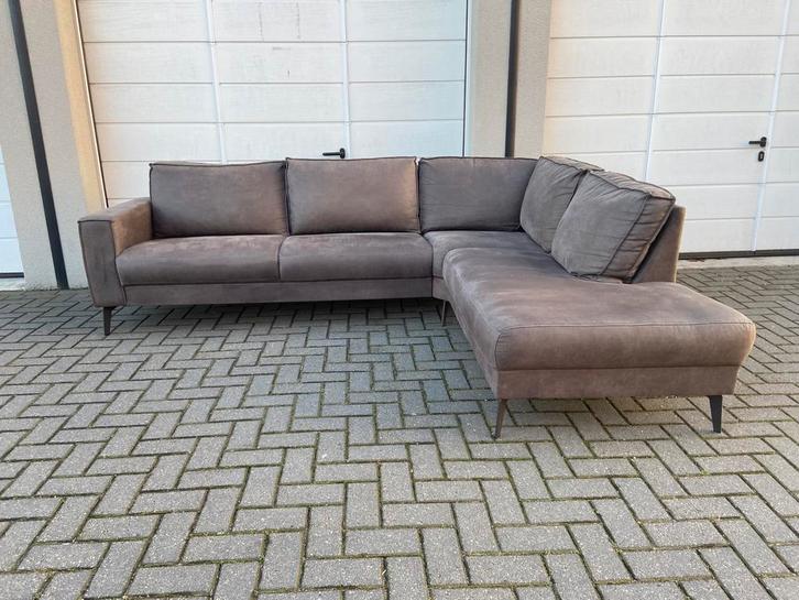 Luxe Fluwelen Hoekbank - Bruin - Gratis Bezorging, Huis en Inrichting, Banken | Complete zithoeken, Zo goed als nieuw, Stof, Ophalen of Verzenden