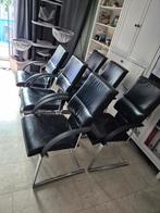Zwarte lederen stoelen (6 stuks), Huis en Inrichting, Ophalen, Gebruikt, Zwart, Leer