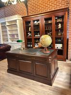 Engels bureau mahoniehout groen leer gouden bies, Ophalen, Info@chesterfieldjunkie.nl, Gosem engelsstraat 7, Zo goed als nieuw
