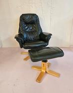 Vintage recliner swivel chair Hjort Knudsen  met voetstoel, Huis en Inrichting, Fauteuils, Ophalen, Gebruikt, 75 tot 100 cm, Vintage