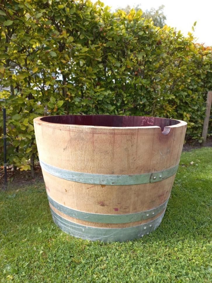 Eikenhouten Wijnvat Bloembak Minivijver Inhoud 112 Liter, Tuin en Terras, Bloembakken en Plantenbakken, Nieuw, Hout, Balkon, Tuin