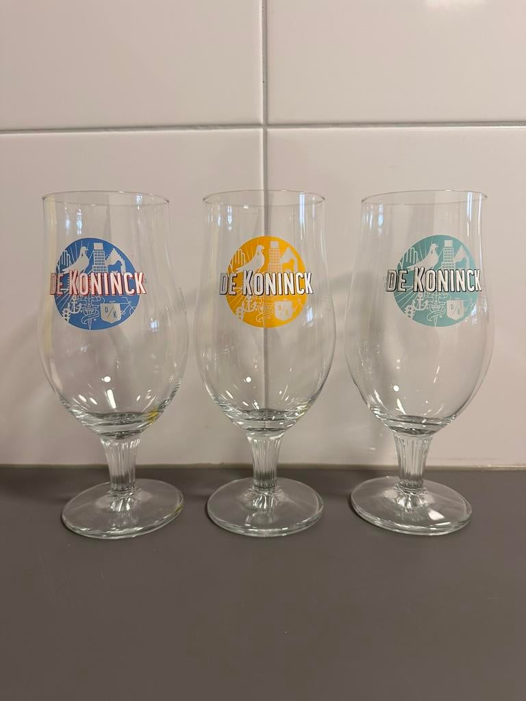 3x De Koninck speciaalbierglazen (ZGAN), Ophalen of Verzenden, Zo goed als nieuw, Glas of Glazen, De Koninck