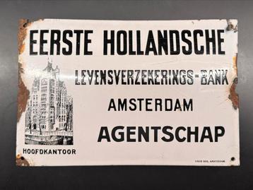 Emaille Reclamebord Eerste Hollandsche Levensverzekerings beschikbaar voor biedingen