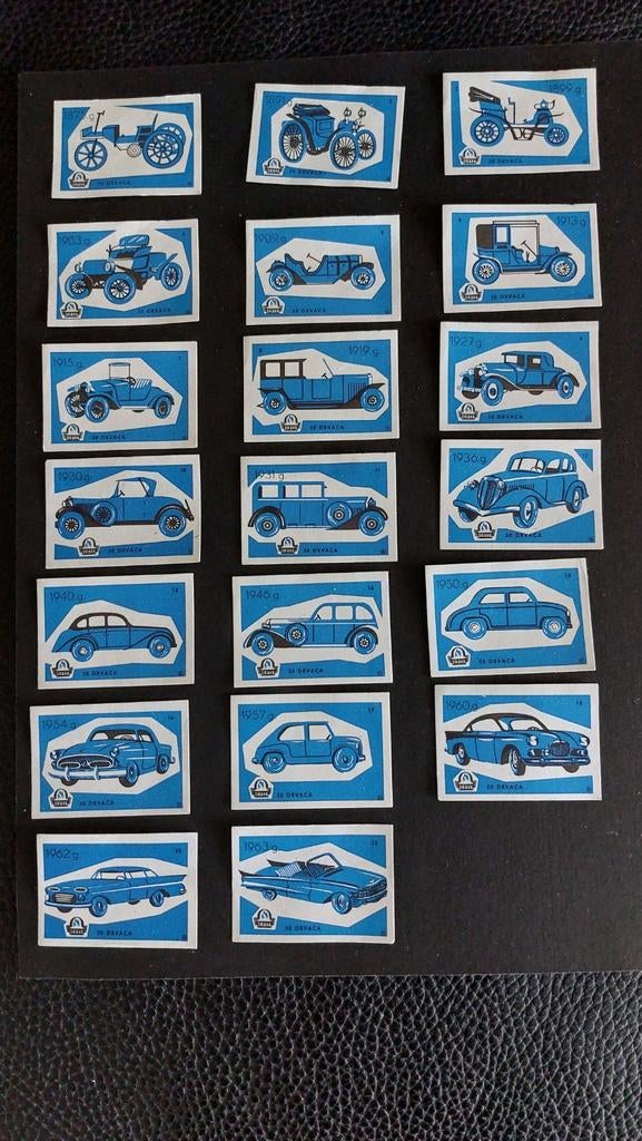 Lucifermerken Joegoslavië auto's  1- 20 kleur blauw, Verzamelen, Verzenden, Zo goed als nieuw, Luciferdoosjes of -merken