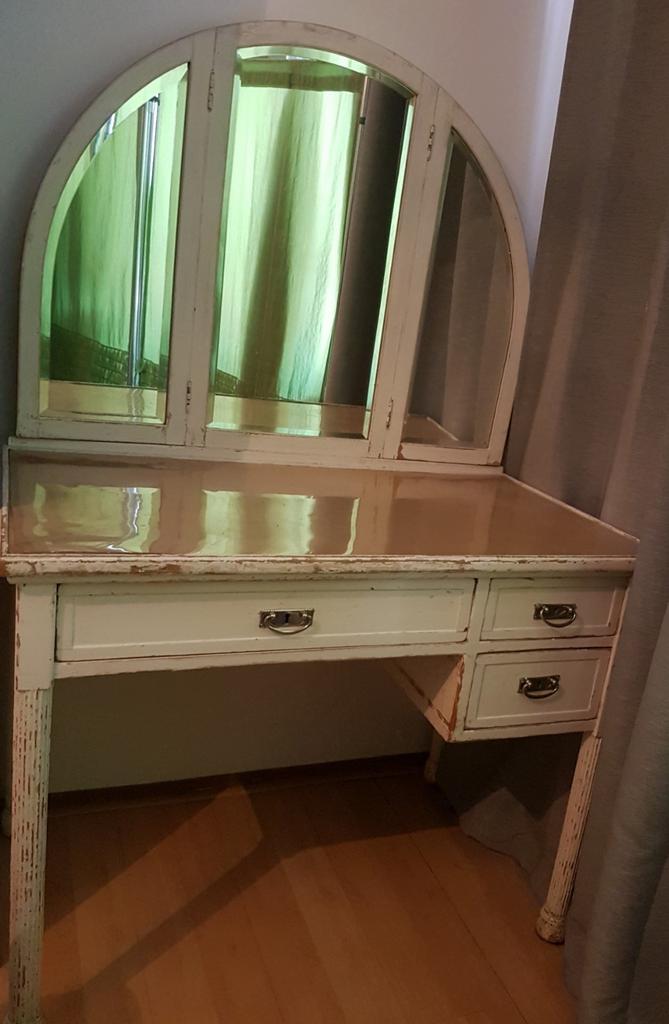 Vintage used look bureau/kaptafel met drieluik spiegels, Ophalen, Vintage, 50 tot 100 cm, Minder dan 100 cm