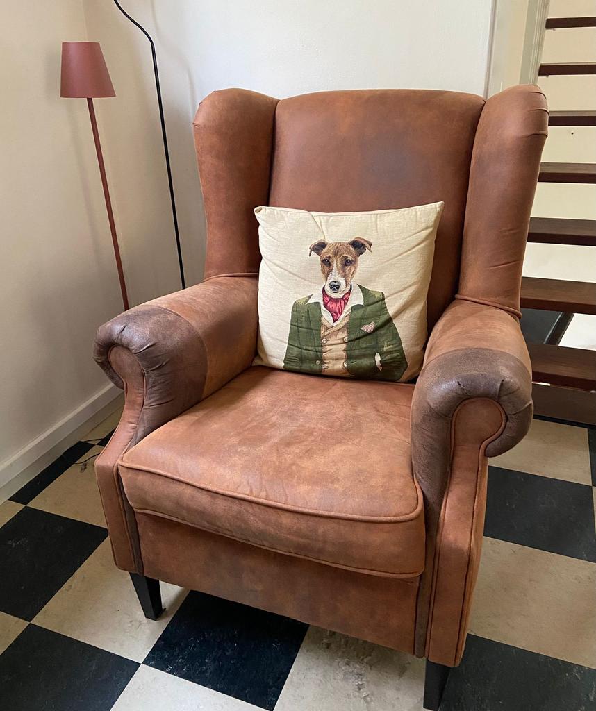 Bruine armchair, Huis en Inrichting, Fauteuils, Ophalen, Zo goed als nieuw, 50 tot 75 cm, Leer