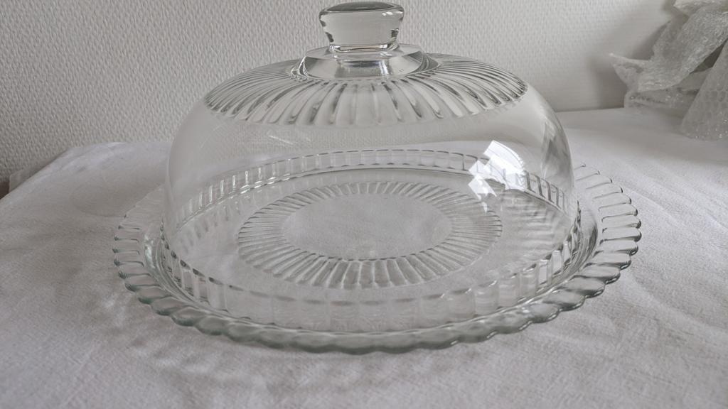 Franse Retro Vintage grote glazen Arcoroc stolp en onderbord, Ophalen of Verzenden