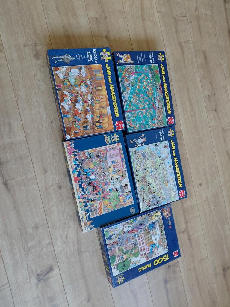 Jan van Haasteren Puzzels - 3x 1500, 2x 1000 stukjes, Ophalen, 500 t/m 1500 stukjes, Zo goed als nieuw