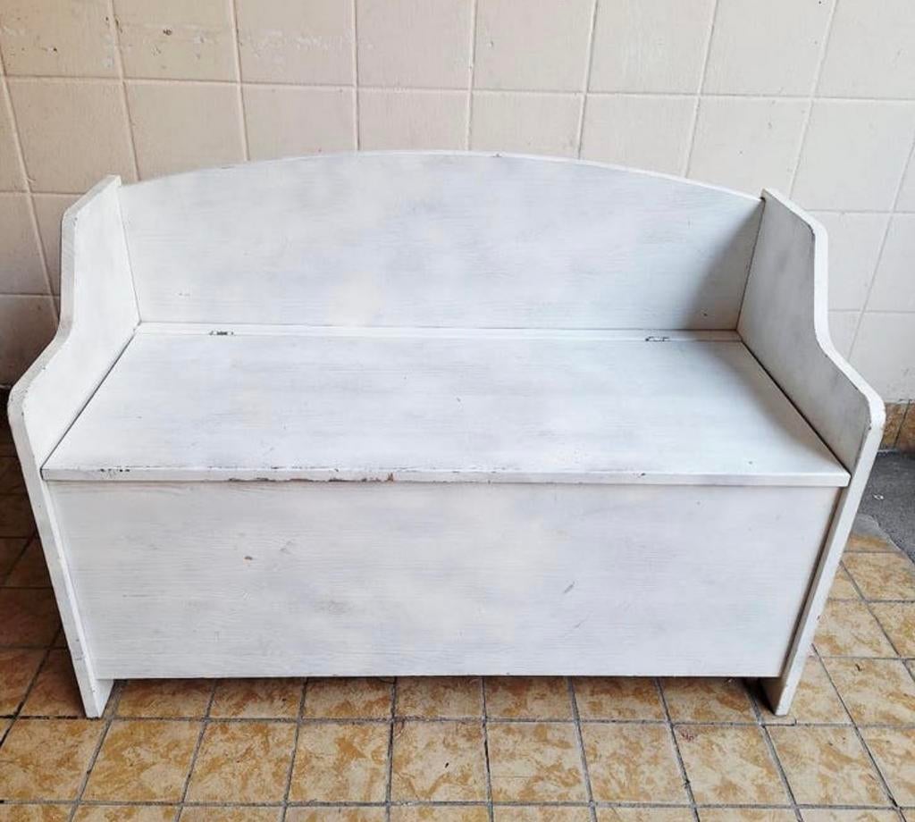 Wit Houten Klepbankje / Bankje voor Kinderen / Opbergruimte, Ophalen, Gebruikt, -, -