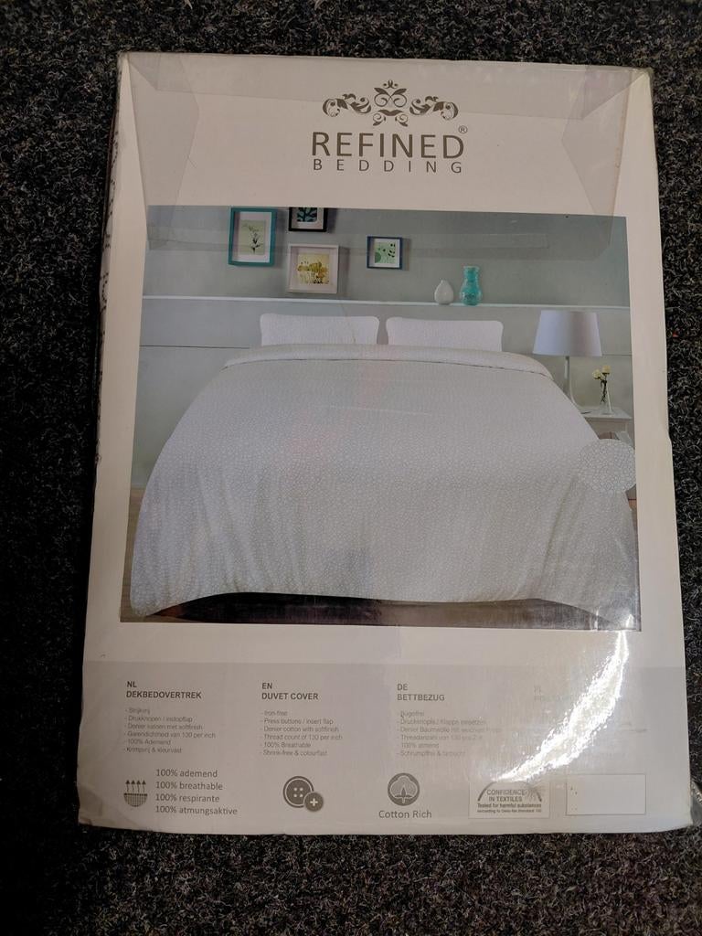 Refined Bedding Dekbedovertrek 1-persoons Wit/Grijs, Eenpersoons, Wit, Dekbedovertrek, Nieuw