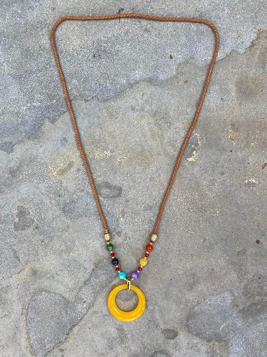 Ibiza ketting Boho Bohemien, Gebruikt, Geel, Ophalen of Verzenden, Overige materialen