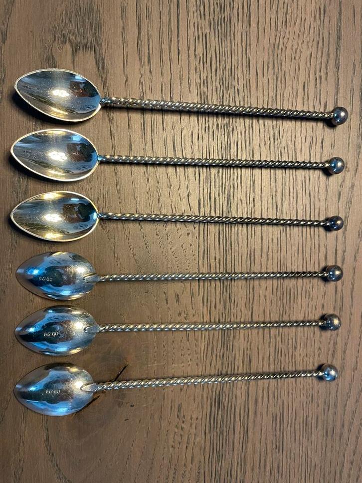 Set van 6 Verzilverde Dessertlepels (DD90) - Lengte 17,5 cm, Antiek en Kunst, Antiek | Bestek, Ophalen of Verzenden