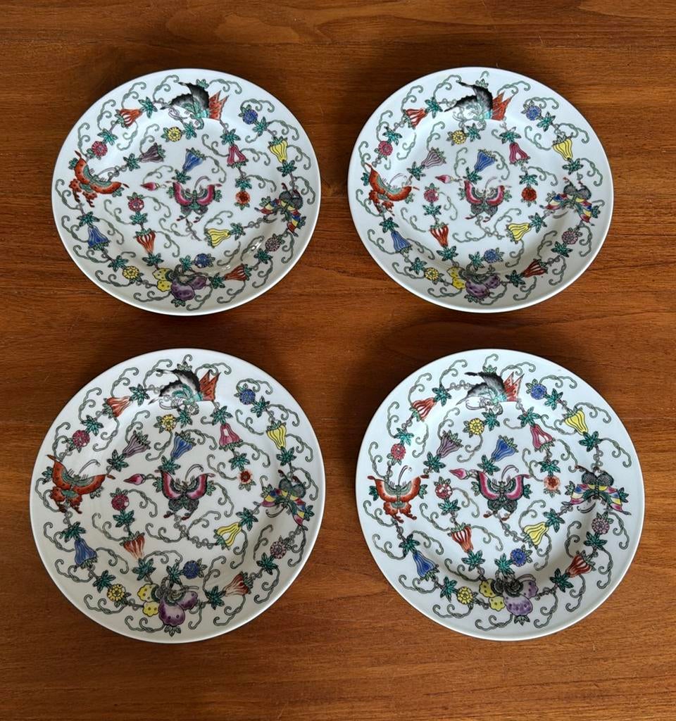 4 Chinese handbeschilderde bordjes, Antiek en Kunst, Antiek | Porselein, Ophalen of Verzenden