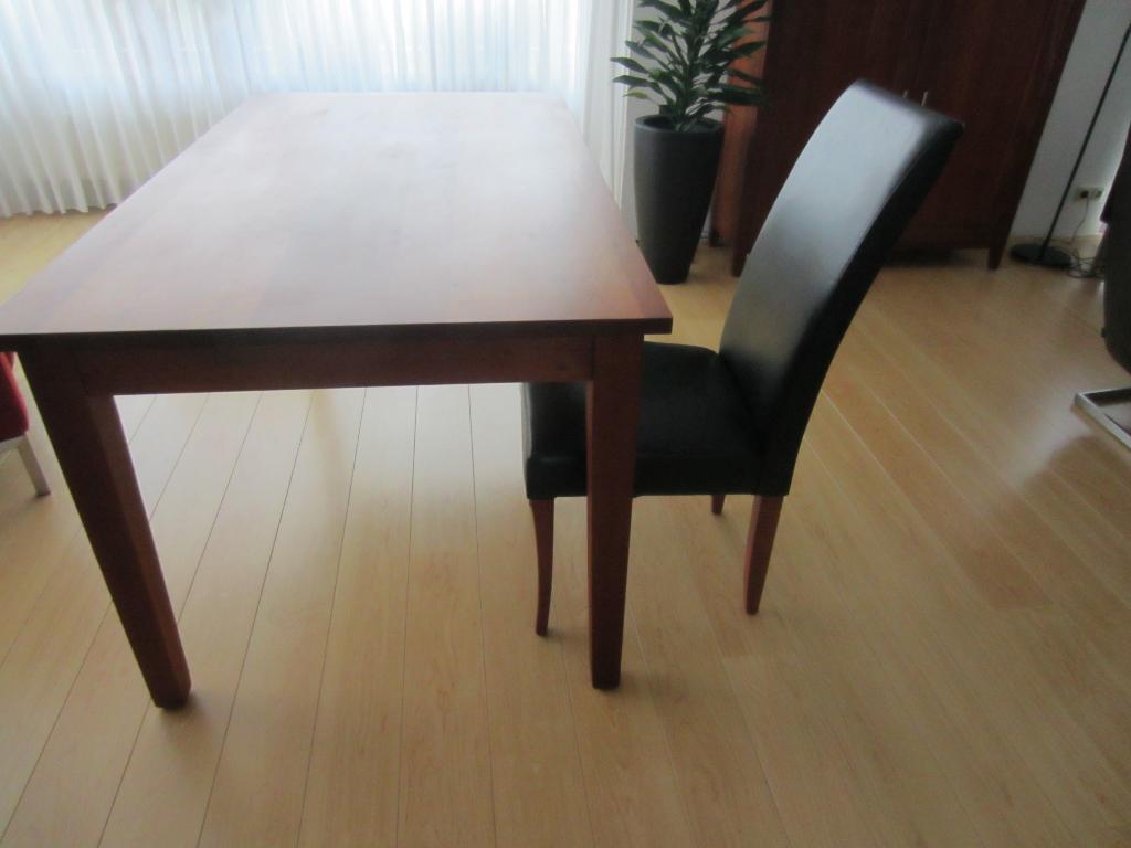 Massief kersen houten tafel + 4 stoelen, Ophalen, Gebruikt, 50 tot 100 cm, 150 tot 200 cm