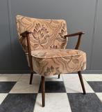 60 jaren cocktail fauteuil bruin velours met armleuningen, Ophalen, Gebruikt, Vintage, 75 tot 100 cm