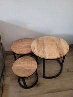 Salontafelset Anne - Mangohout & Metaal - 3-delig, Huis en Inrichting, Tafels | Salontafels, Overige houtsoorten, Minder dan 50 cm