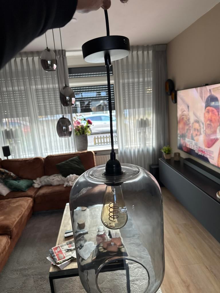 Hanglamp Apollo Pallo Zwart - Zo goed als nieuw, Huis en Inrichting, Ophalen, Zo goed als nieuw, Glas, 75 cm of meer