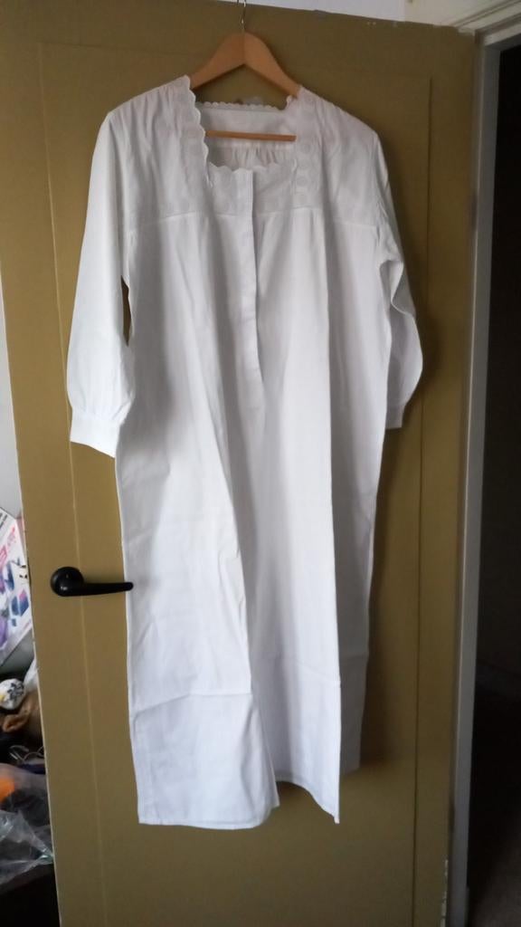 Witte katoenen nachtjapon met kanten details, Onbekend, Ophalen of Verzenden, Nieuw, Maat 38/40 (M)