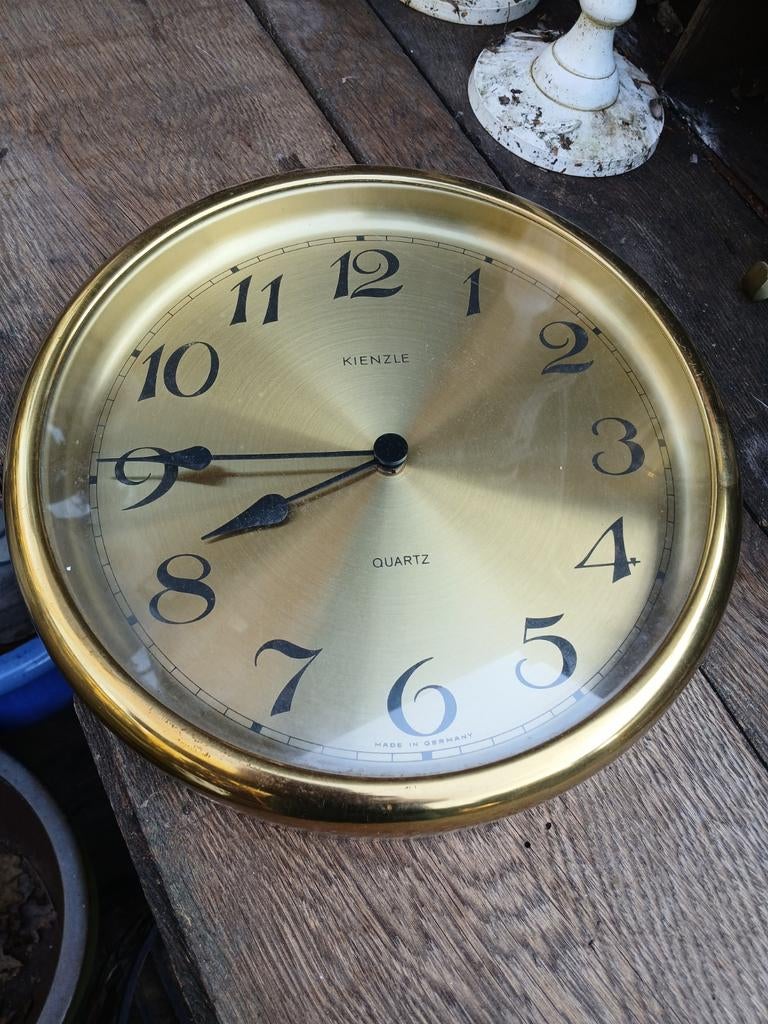 Vintage Kienzle Quartz Klok - Plexiglas & Goudkleurig, Ophalen of Verzenden