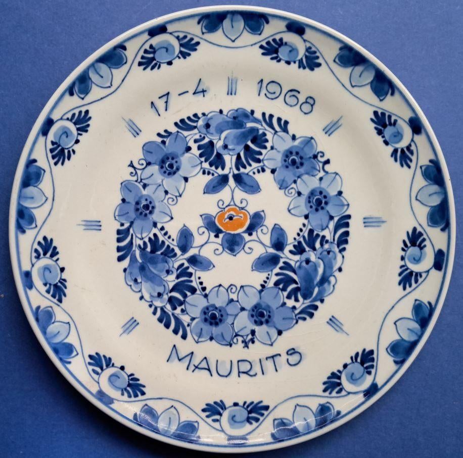 Porceleyne Fles 1968 geboorte Prins Maurits 18cm (2), Antiek en Kunst, Antiek | Wandborden en Tegels, Ophalen of Verzenden