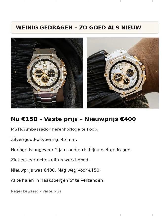 MSTR Ambassador herenhorloge zilver/goud, Sieraden, Tassen en Uiterlijk, Horloges | Heren, Overige merken, Staal, Polshorloge