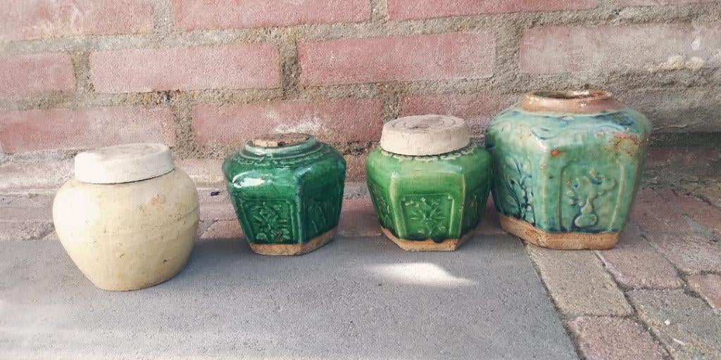 4 oude gemberpotten uit China, Ophalen of Verzenden