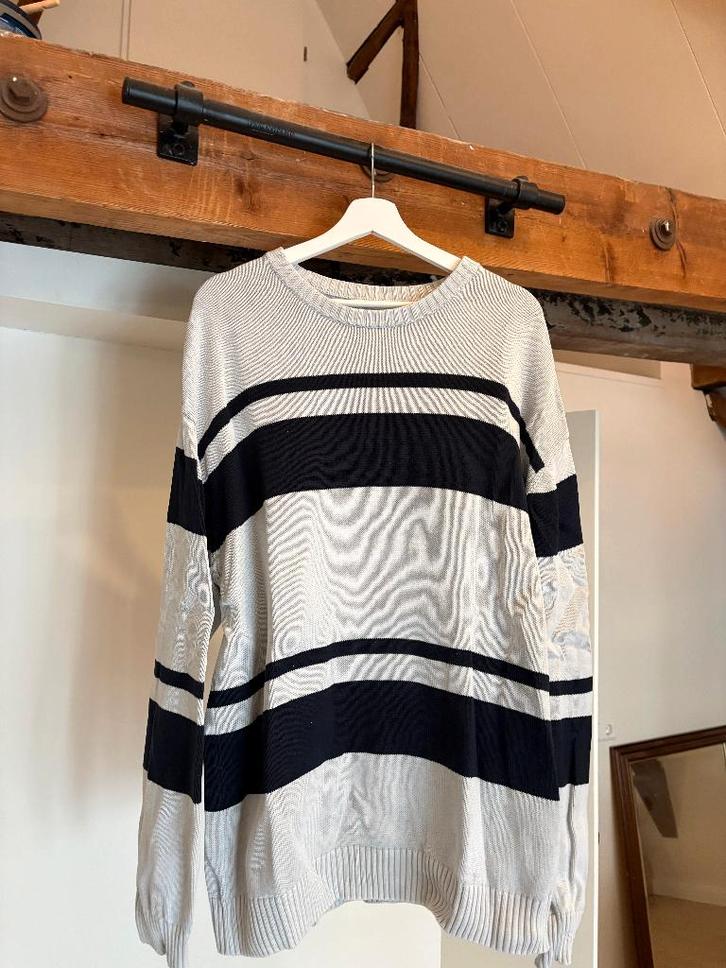 Zara Gestreepte Trui – Wit/Donkerblauw – Maat XL, Kleding | Heren, Truien en Vesten, Zo goed als nieuw, Maat 56/58 (XL), Wit, Ophalen of Verzenden