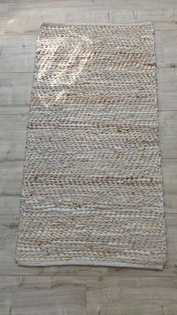 Handgeweven kleed van leer en sisal - Natuurlijke look, Gebruikt, Bruin, 100 tot 150 cm, Bohemian, Natuurlijk, Rustiek